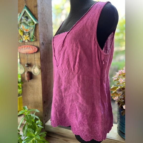 Eddie Bauer Linen Plum Purple 100% Linen Sleeveless Square Neck Eyelet Hem Top L - Picture 4 of 7